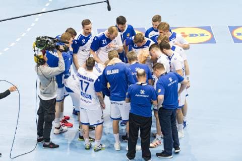 Handball WM 19 preliminary round Group B Encounter Spain Iceland Olympic Hall Munich 13 01 2019 In picture Arnor Gunnarsson Agust Eli Björgvinsson Arnar Freyr Arnarsson Â