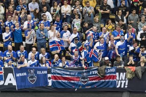 Handball WM 19 preliminary round Group B Encounter Spain Iceland Olympic Hall Munich 13 01 2019 Im Bild Island Fans Â