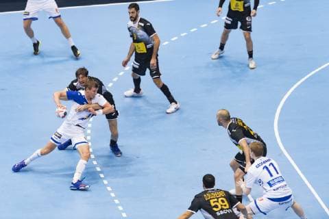 Handball WM 19 preliminary round Group B Encounter Spain Iceland Olympic Hall Munich 13 01 2019 In picture Daniel Dujshebaev Ymir Örn Gislason Olafur Gudmundsson Raul Entrerrios Â