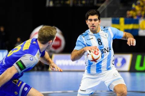 190113 Pablo Ariel Simonet of Argentina during the IHF World Handball Championship match between Sweden and Argentina on January 13 2019 in Copenhagen Photo Ludvig Thunman BILDBYR u0081N kod LT 35577, detectedSourceLanguage  Copyright: LUDVIGxTHUNMAN BB190113LT026