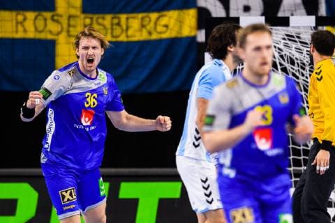 190113 Linus Persson of Sweden celebrates during the IHF World Handball Championship match between Sweden and Argentina on January 13 2019 in Copenhagen Photo Ludvig Thunman BILDBYR u0081N kod LT 35577, detectedSourceLanguage  Copyright: LUDVIGxTHUNMAN BB190113LT031