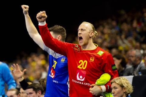 190113 Goalkeeper Mikael Appelgren of Sweden celebrates during the IHF World Handball Championship match between Sweden and Argentina on January 13 2019 in Copenhagen Photo Ludvig Thunman BILDBYR u0081N kod LT 35577, detectedSourceLanguage  Copyright: LUDVIGxTHUNMAN BB190113LT051
