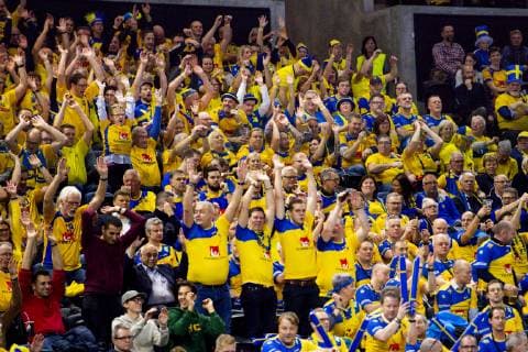 190113 Supporters of Sweden during the IHF World Handball Championship match between Sweden and Argentina on January 13 2019 in Copenhagen Photo Ludvig Thunman BILDBYR u0081N kod LT 35577, detectedSourceLanguage  Copyright: LUDVIGxTHUNMAN BB190113LT054