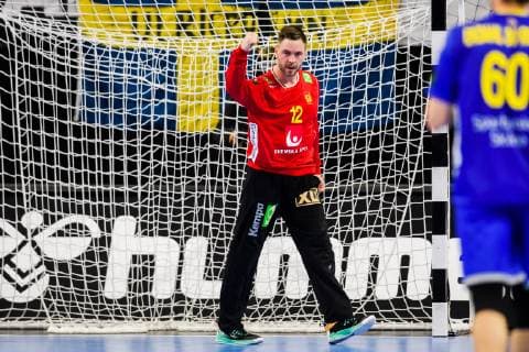 190113 Goalkeeper Andreas Palicka of Sweden celebrates during the IHF World Handball Championship match between Sweden and Argentina on January 13 2019 in Copenhagen Photo Ludvig Thunman BILDBYR u0081N kod LT 35577, detectedSourceLanguage  Copyright: LUDVIGxTHUNMAN BB190113LT062