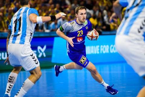 190113 Albin Lagergren of Sweden during the IHF World Handball Championship match between Sweden and Argentina on January 13 2019 in Copenhagen Photo Ludvig Thunman BILDBYR u0081N kod LT 35577, detectedSourceLanguage  Copyright: LUDVIGxTHUNMAN BB190113LT067