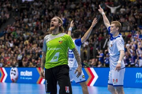 Munich Germany 13 January 2019 World Cup 2019 Men Group B Spain vs Iceland Goalkeeper Bjoergvin Gustavsson Island Munich Olympic Hall Bayern Germany