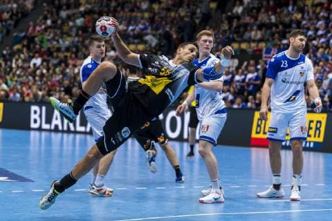 Munich Germany 13 January 2019 World Cup 2019 Men Group B Spain vs Iceland Adrian Figueras Spain Munich Olympic Hall Bayern Germany