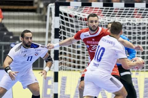 IHF Men s World Championship WM Weltmeisterschaft 2019 Group C handball match. Mohamed Soussi (39) of Tunisia during the men s IHF Handball World Championship Group C match 31 between Tunisia and Chile at the Jyske Bank Boxen arena in Herning Denmark on Monday January 14, 2019. Denmark 