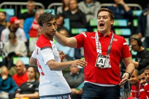 Munich Germany 14 01 2019 IHF Handball WM 2019 Group B Island Bahrain Aron Krist jansson BHR gesticulated gesticulation DeFodi048