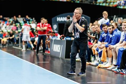 Munich Germany 14 01 2019 IHF Handball WM 2019 Group B Iceland Bahrain Coach Guomundur Guomundsson ISL gesticulated gesticulation DeFodi048