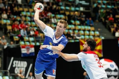 Munich Germany 14 01 2019 IHF Handball WM 2019 Group B Iceland Bahrain Olafur Guomundsson ISL and Hasan Madan BHR BHR in the total DeFodi048