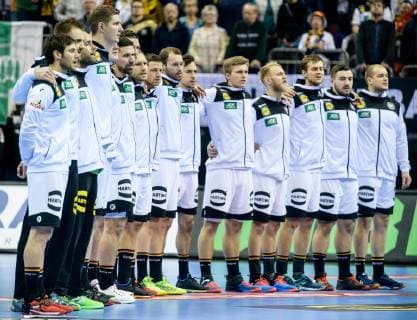 Germany vs Russia Handball World Championship 2019 14 01 2019 German national team at the national anthem for the match between Russia and Germany at the Handball World Championship in Berlin on 14 01 2019 Berlin BER Germany Mercedes Benz Arena