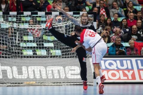 Handball WM 2019 preliminary round Group B Munich Olympic Hall Encounter Iceland Bahrain Björgvin Gustavsson Komail Ali Mahfud @Martin Hangen hangenfoto