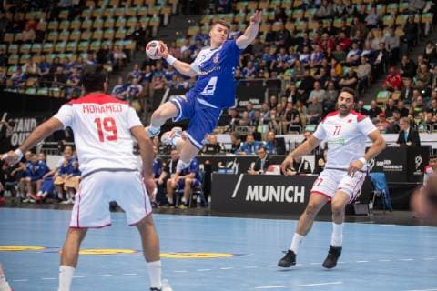 Handball WM 2019 preliminary round Group B Munich Olympic Hall Encounter Iceland Bahrain Mohammed Mersa Dschasim Abbas Al Salatna @Martin Hangen hangenfoto