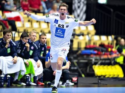 Nikola Bilyk of Austria celebrates during the men s IHF Handball World Championship Group C match between Norway and Austria in Herning Denmark on Monday Jan 14 2019 Herning Jylland, detectedSourceLanguage  Copyright: HenningxBagger HenningxBaggerx COP111 spdk20190114-184811-L