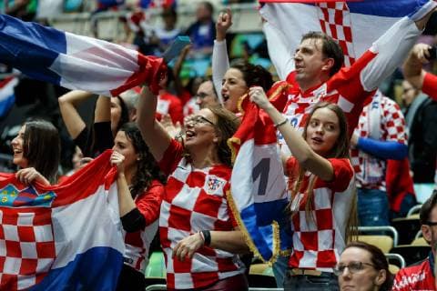 Munich Germany 14 01 2019 IHF Handball WM 2019 Group B Croatia Macedonia Fans Croatia cheer DeFodi048