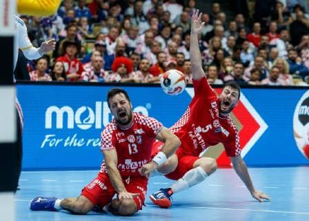Munich Germany 14 01 2019 IHF Handball WM 2019 Group B Croatia Macedonia Zlatko Horvat CRO and Duvnjak Domagoj CRO in action DeFodi048