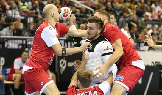 Russian defence around Jannik Kohlbacher Germany at the match Russia vs. Germany of the Handball World Championship 2019 of the men on 14 01 2019 in the Mercedes Benz Arena in Berlin Handball World Championship 2019 Group A Germany Russia