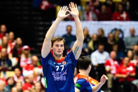190114 Magnus Abelvik R¿d of Norway during the IHF World Handball Championship match between Norway and Austria on January 14 2019 in Herning Photo Jon Olav Nesvold BILDBYR u0081N kod JE 160400, detectedSourceLanguage  Copyright: JONxOLAVxNESVOLD BB190114JE180