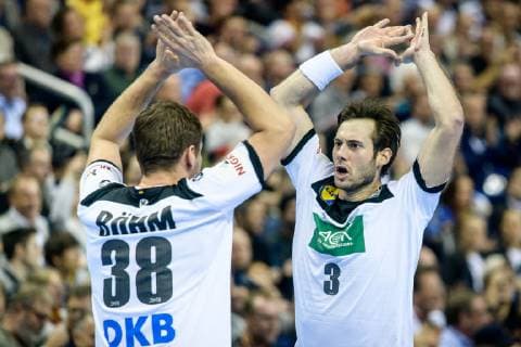 Germany vs Russia Handball World Championship 2019 14 01 2019 Uwe Gensheimer GER 3 and Fabian Boehm GER 38 at the match between Russia and Germany at the Handball World Championship in Berlin on 14 01 2019 Berlin BER Germany Mercedes Benz Arena