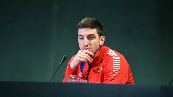 HANDBALL - IHF WC, NOR vs AUT HERNING,DENMARK,14.JAN.19 - HANDBALL - IHF Men s World Championships, international match Länderspiel Norway vs Austria, press conference PK Pressekonferenz Image shows Maximillian Hermann (AUT). GEPAxpictures xOliverxLerch