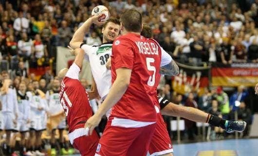 Fabian Boehm Germany struggles through the defense in the match Russia against Germany of the Handball World Championship 2019 the men on 14 01 2019 in the Mercedes Benz Arena in Berlin Handball World Championship 2019 Group A Germany Russia