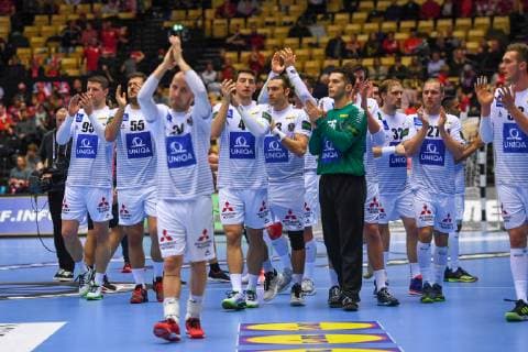 HANDBALL - IHF WC, NOR vs AUT HERNING,DENMARK,14.JAN.19 - HANDBALL - IHF Men s World Championships, international match Länderspiel Norway vs Austria. Image shows the austria team after the match. GEPAxpictures xOliverxLerch
