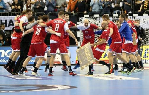 Cheers at Team Russia after the match Russia vs. Germany the Handball World Championship 2019 of the men on 14 01 2019 in the Mercedes Benz Arena in Berlin Handball World Championship 2019 Group A Germany Russia