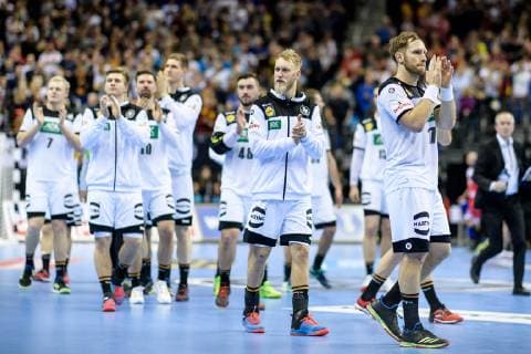 Germany vs Russia Handball World Championship 2019 14 01 2019 Disappointed German players around Steffen Weinhold GER 17 and Matthias Musche GER 37 after the match between Russia and Germany at the Handball World Championship in Berlin on 14 01 2019 Berlin BER Germany Mercedes Benz Arena