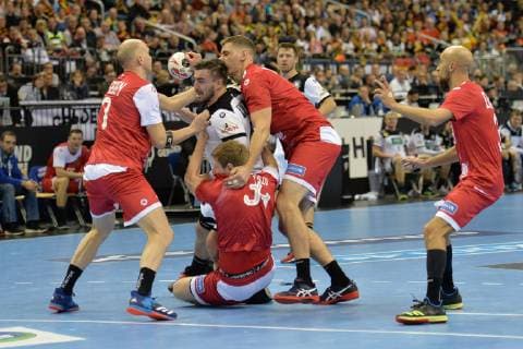 Handball Men World Championship 2019 in Germany and Denmark Group A 3 Matchday Germany Russia Alexander Shkurinskiy No 9 Russia Jannik Kohlbacher No 48 Germany Vitaly Komogorov No 34 Russia Dmitrii Kiselev No 5 Russia Timur Dibirov No 31 Russia 14 01 19 Copyright: xMichaelxHundtx xMatthiasxKochx