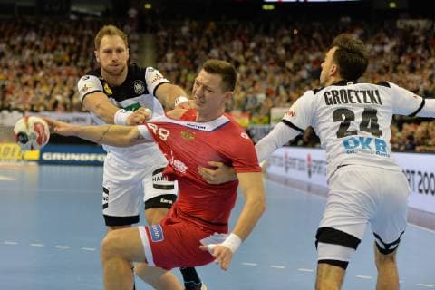 Handball Men World Championship 2019 in Germany and Denmark Group A 3 Matchday Germany Russia Steffen Weinhold Nr 17 Germany Dmitry Zhitnikov Nr 89 Russia Patrick Groetzki Nr 24 Germany 14 01 19 Copyright: xMichaelxHundtx xMatthiasxKochx