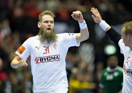 Nikolaj OEris Nielsen of Denmark celebrates during the mens IHF Handball World Championship Group C match between Denmark and Saudi Arabia in Herning Denmark on Monday Jan 14 2019 Herning Jutland Denmark, detectedSourceLanguage  Copyright: HenningxBagger HenningxBaggerx COP101 spdk20190114-205332-L
