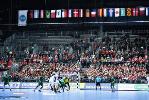 Empty spaces in the arena during the men s IHF Handball World Championship Group C match between Denmark and Saudi Arabia in Herning Denmark on Monday Jan 14 2019 Herning Jylland Denmark, detectedSourceLanguage  Copyright: HenningxBagger HenningxBaggerx COP101 spdk20190114-210134-L