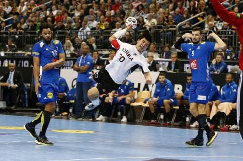 Timothey N Guessan Kang Tan Nedim Remili Sports Handball World Championship World Championship Men Season 2018 2019 14 01 2019 France FRA vs Korea COR