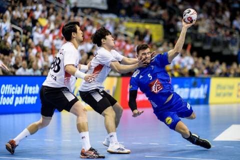 France vs Korea Handball World Championship 2019 14 01 2019 l r Chnageun Ku COR 88 Beom Mun Choi COR 5 and Nedim Remili FRA 5 at the match between France and Korea at the Handball World Championship in Berlin on 14 01 2019 Berlin BER Germany Mercedes Benz Arena