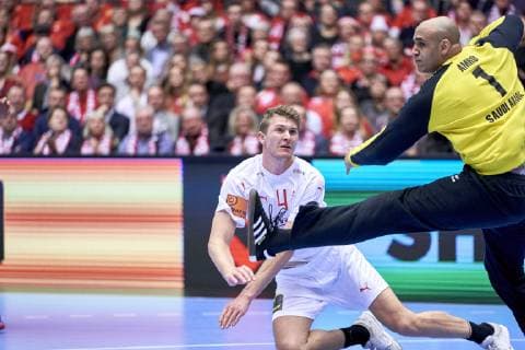 IHF Men s World Championship WM Weltmeisterschaft 2019 Group C handball match. Magnus Landin (4) of Denmark during the men s IHF Handball World Championship Group C match 33 between Denmark and Saudi Arabia at the Jyske Bank Boxen arena in Herning Denmark on Monday January 14, 2019. Denmark 