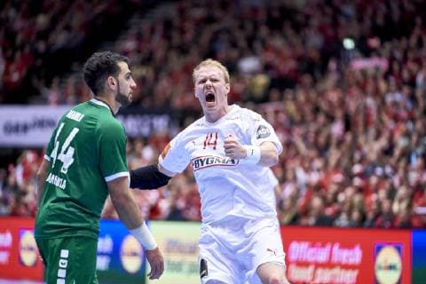 IHF Men s World Championship WM Weltmeisterschaft 2019 Group C handball match. Anders Zachariassen (14) d$ during the men s IHF Handball World Championship Group C match 33 between Denmark and Saudi Arabia at the Jyske Bank Boxen arena in Herning Denmark on Monday January 14, 2019. Denmark 