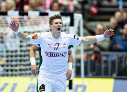 Lasse Svan of Denmark celebrates during the men s IHF Handball World Championship Group C match between Denmark and Saudi Arabia in Herning Denmark on Monday Jan 14 2019 Herning Jylland Denmark, detectedSourceLanguage  Copyright: HenningxBagger HenningxBaggerx COP101 spdk20190114-221756-L