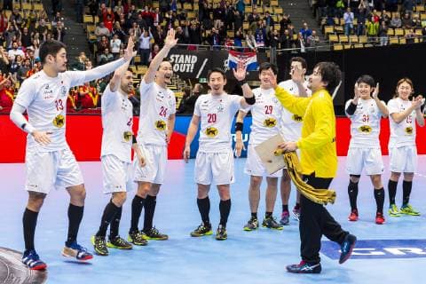 Munich Germany 14 January 2019 World Cup 2019 Men Group B Spain vs Japan vs Kenya Kasahara Japan Remi Anri Doi Japan Hiroki Shida Japan Jin Watanabe Japan Ryusei Okamoto Japan Akihito Kai Japan Munich Olympic Hall Bayern Germany
