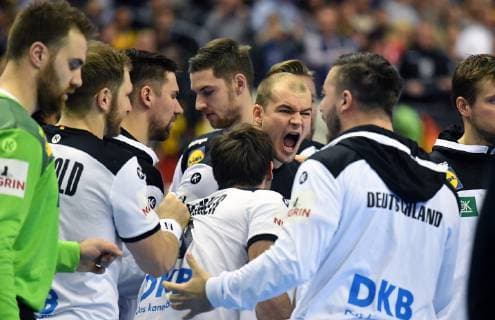 The team celebrates with Paul Drux Germany Uwe Gensheimer Germany Fabian Wiede Germany Steffen Weinhold Germany Andreas Wolff TW Germany Jannik Kohlbacher Germany Russia Germany Russia Germany IHF Handball World Championship 2019 Hanball World Championship 2019 Men Men Men Men Handball Germany Germany Germany Preliminary Round Group A group A Berlin 14 1 2019