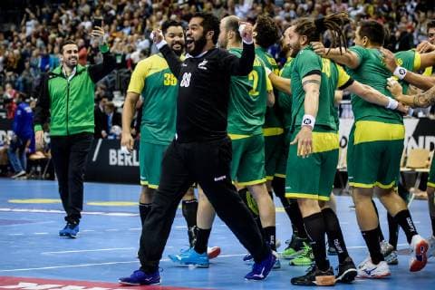 Russia vs. Brazil Handball World Championship 2019 15 01 2019 Brazilian fans Cheering for Cesar Algusto Almeida BRA 89 at the match between Russia and Brazil at the Handball World Championship in Berlin on 15 01 2019 Berlin BER Germany Mercedes Benz Arena