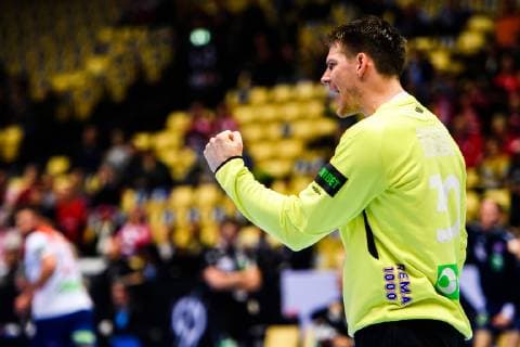 190115 Goalkeeper Torbj¿rn Bergerud of Norway celebrates during the IHF World Handball Championship match between Norway and Chile on January 15 2019 in Herning Photo Jon Olav Nesvold BILDBYR u0081N kod JE 160402, detectedSourceLanguage  Copyright: JONxOLAVxNESVOLD BB190115JE064