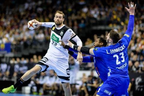 Germany vs France Handball World Championship 2019 15 01 2019 l r Steffen Faeth GER 23 Cedric Sorhaindo FRA 20 and Ludovic Fabregas FRA 23 at the match between Germany and France at the Handball World Championship in Berlin on 15 01 2019 Berlin BER Germany Mercedes Benz Arena