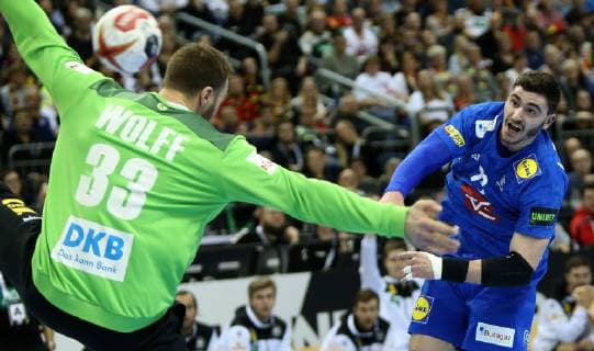 Ludovic Fabregas France throws on the goal of Andreas Wolff Germany at the match Germany vs. France of the Handball World Championship 2019 of the men on 15 01 2019 in the Mercedes Benz Arena in Berlin Handball World Championship 2019 Group A Germany France France