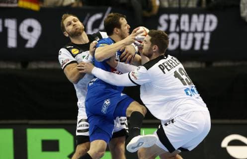 Steffen Weinhold Kentin Mahe Hendrik Pekeler action game scene duel sport handball world championship world championship men season 2018 2019 15 01 2019 Germany GER DHB vs France FRA