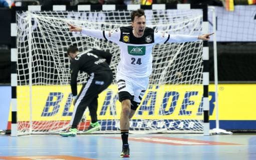 Patrick Groetzki Germany runs jubilantly after his goal over the field in the match Germany against France the handball world championship 2019 the men on 15 01 2019 in the Mercedes Benz arena in Berlin handball world championship 2019 group A Germany France