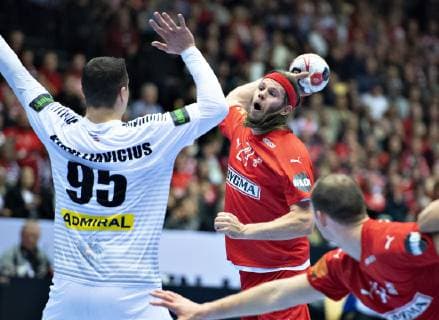 Mikkel Hansen of Denmark during the mens IHF Handball World Championship Group C match between Austria and Denmark in Herning Denmark on Tuesday Jan 15 2019 Herning Jutland Denmark, detectedSourceLanguage  Copyright: HenningxBagger HenningxBaggerx COP101 spdk20190115-212845-L