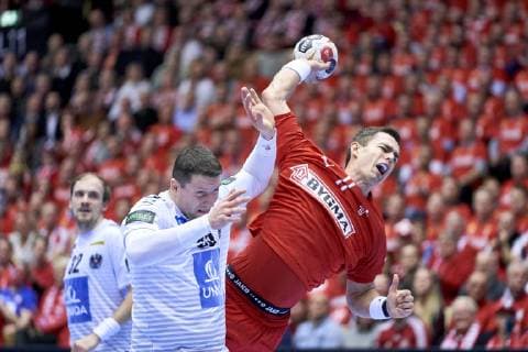 IHF Men s World Championship WM Weltmeisterschaft 2019 Group C handball match. Rasmus Lauge (11) of Denmark during the men s IHF Handball World Championship Group C match 42 between Austria and Denmark at the Jyske Bank Boxen arena in Herning Denmark on Tuesday January 15, 2019. Denmark 