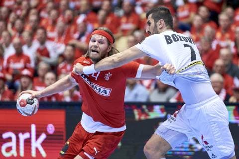 IHF Men s World Championship WM Weltmeisterschaft 2019 Group C handball match. Mikkel Hansen (24) of Denmark during the men s IHF Handball World Championship Group C match 42 between Austria and Denmark at the Jyske Bank Boxen arena in Herning Denmark on Tuesday January 15, 2019. Denmark 