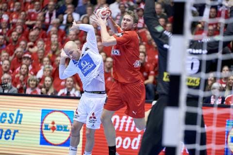 IHF Men s World Championship WM Weltmeisterschaft 2019 Group C handball match. Magnus Landin (4) of Denmark during the men s IHF Handball World Championship Group C match 42 between Austria and Denmark at the Jyske Bank Boxen arena in Herning Denmark on Tuesday January 15, 2019. Denmark 